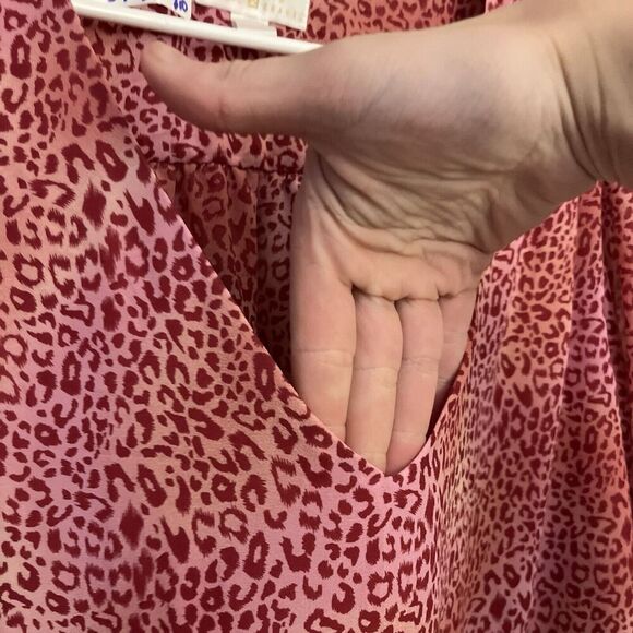 Belle Kim Graver Pink Blouse Cheetah Mixed Media Top Boho 1X Women Classic Work - Picture 4 of 8